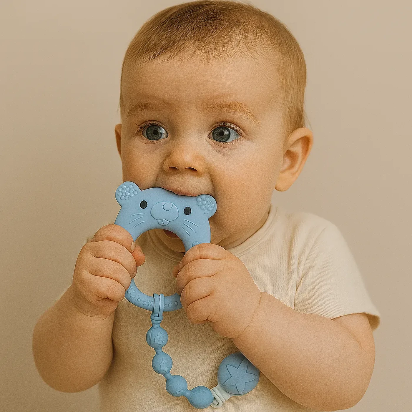 Baby Cloud Κλιπ με Μασητικό Ποντικάκι Γαλάζιο 3