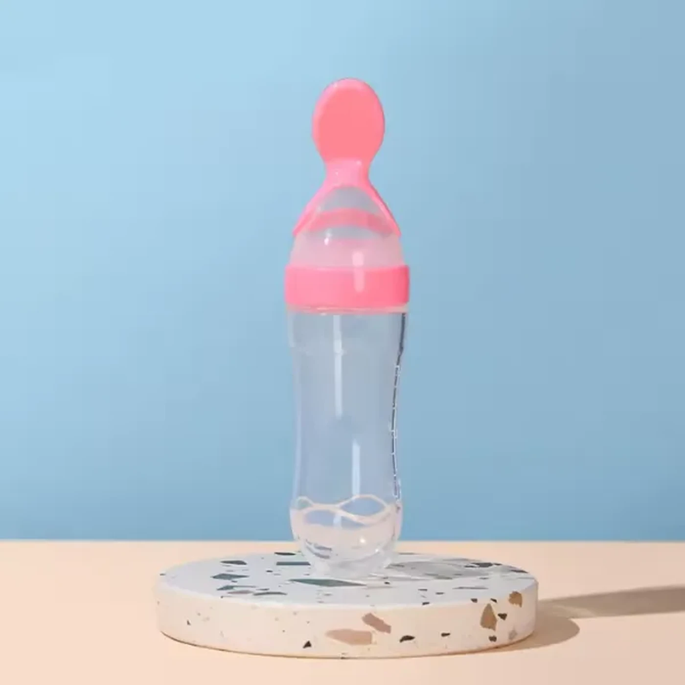 Baby Cloud Μπουκάλι σιλικόνης με κουτάλι και καπάκι Ροζ 2