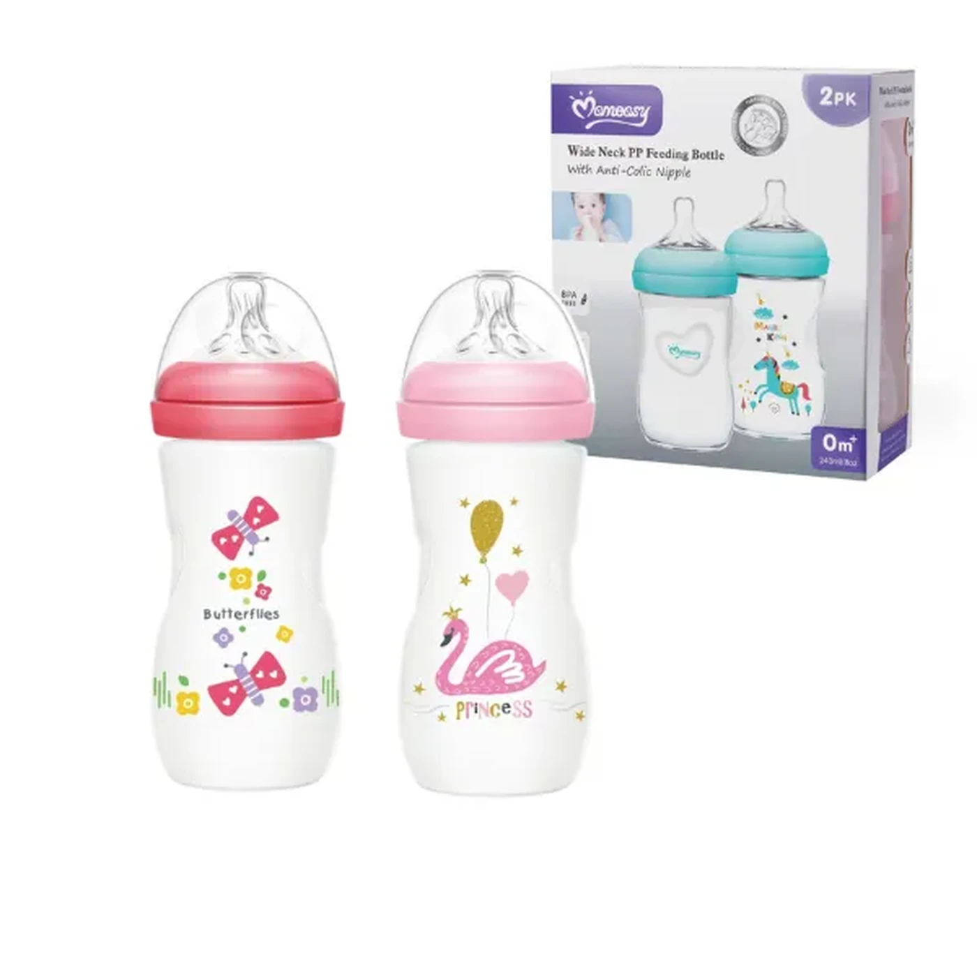 Baby Cloud Σετ Μπιμπερό 2τμχ με Θηλές Σιλικόνης 240ml (0Μ+) Ροζ Κόκκινο 2