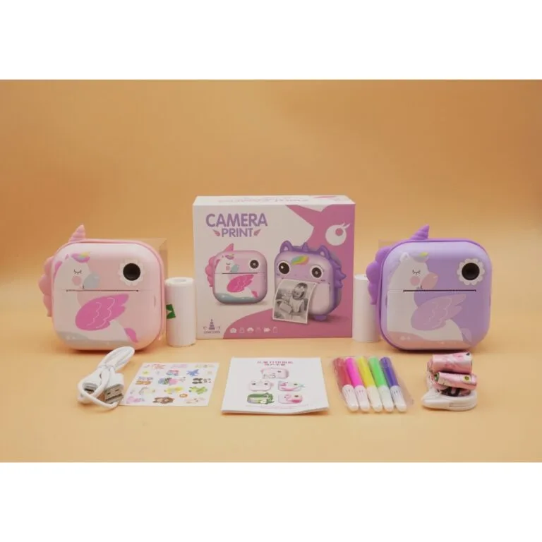 sleeping unicorn printing camera w/color pen purple color"