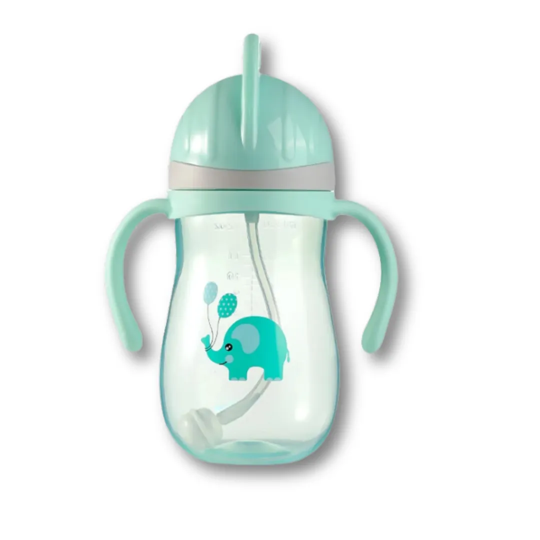 Εκπαιδευτικό Ποτηράκι με Καλαμάκι και Βαρίδι – Ελεφαντάκι Γαλαζιοπράσινο