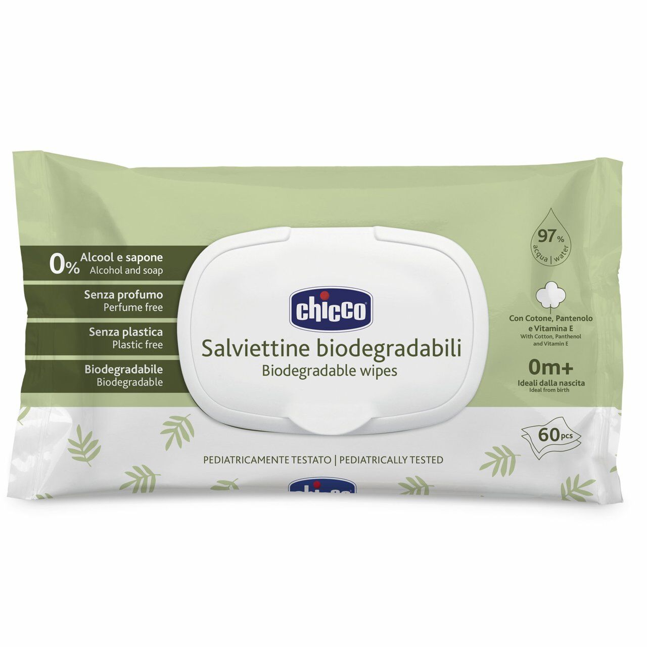 chicco Μωρομάντηλα Με 97% Νερό Και Καπάκι Βιοδιασπώμενα 60τμχ