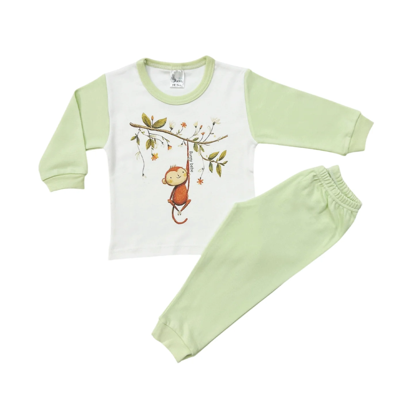 Bunny Bebe Πιτζαμάκι βαμβακερό μαϊμουδάκι λαχανί 505-MONKEY