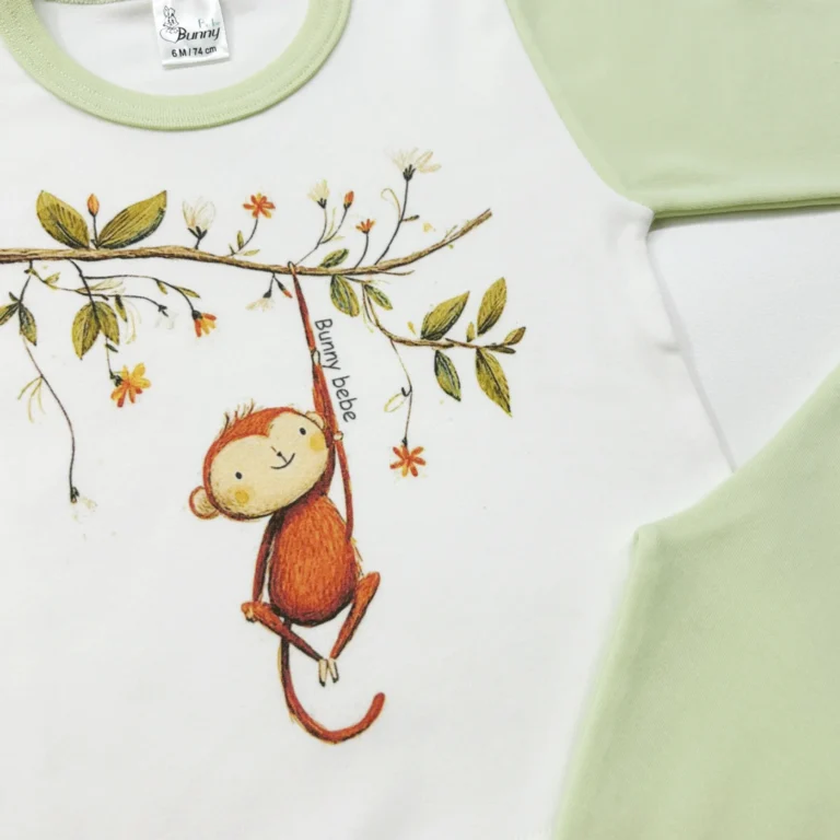 Bunny Bebe Πιτζαμάκι βαμβακερό μαϊμουδάκι λαχανί 505-MONKEY